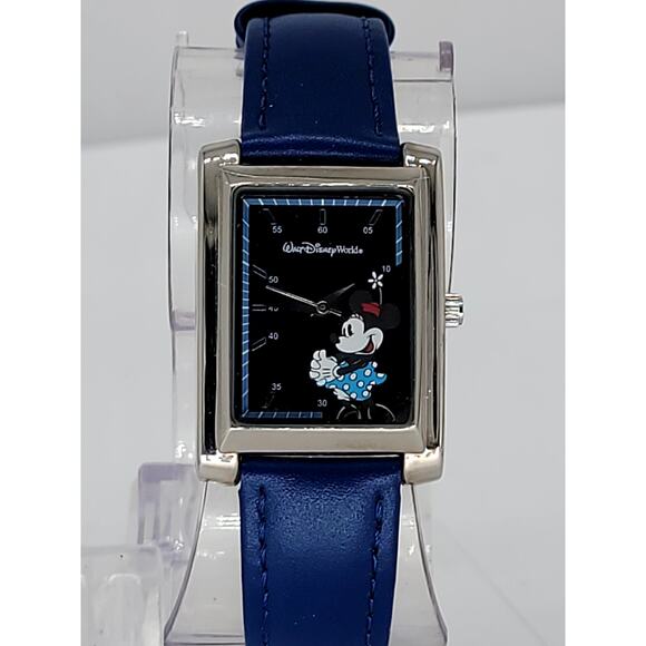 Vintage Disney Minnie Mouse Rectangular Wristwatch with Blue Leather Strap main image 9